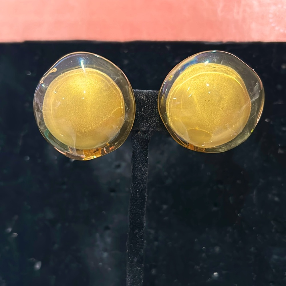 Vintage Gold Button in Lucite Surround Earrings-Boutique